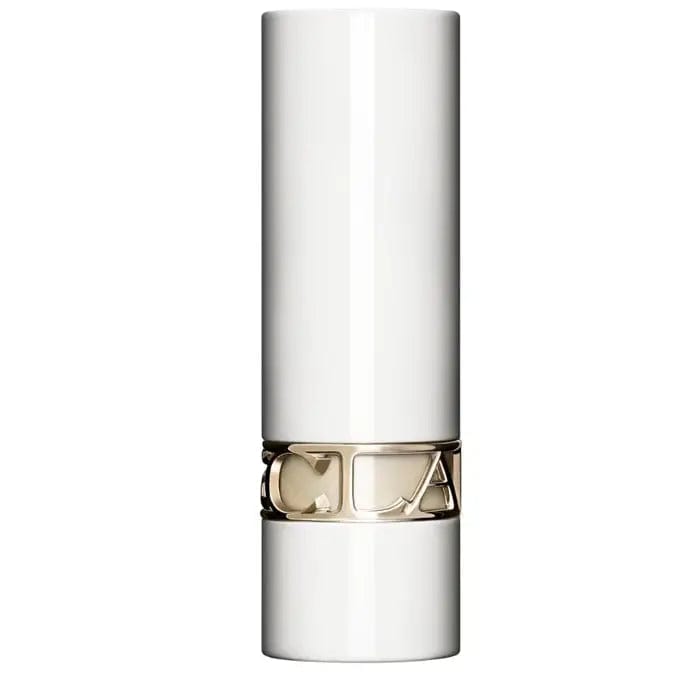 Clarins Joli Rouge L'Écrin White lipstick by Jag Couture London - New York, showing the elegant white packaging and product details.
