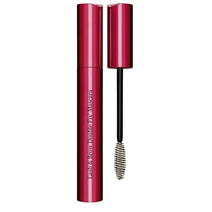 Clarins Lash and Brow Double Fix Mascara in 8ml with a sleek black tube, designed for defining and setting lashes and brows.