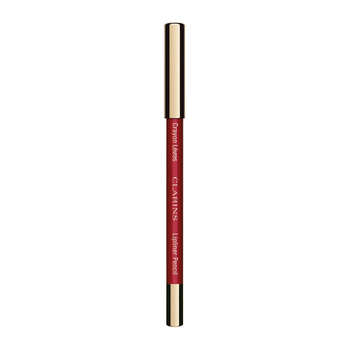 Jag Couture London New York Clarins Lipliner Pencil 06 Red, close-up of the red lipliner pencil showing the brand and product details.