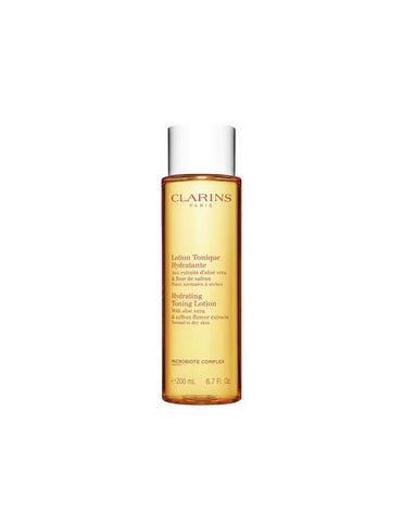 Clarins Hydrating Tonic Lotion for dry and normal skin in 200ml bottle, displayed with a clean, minimalist background.