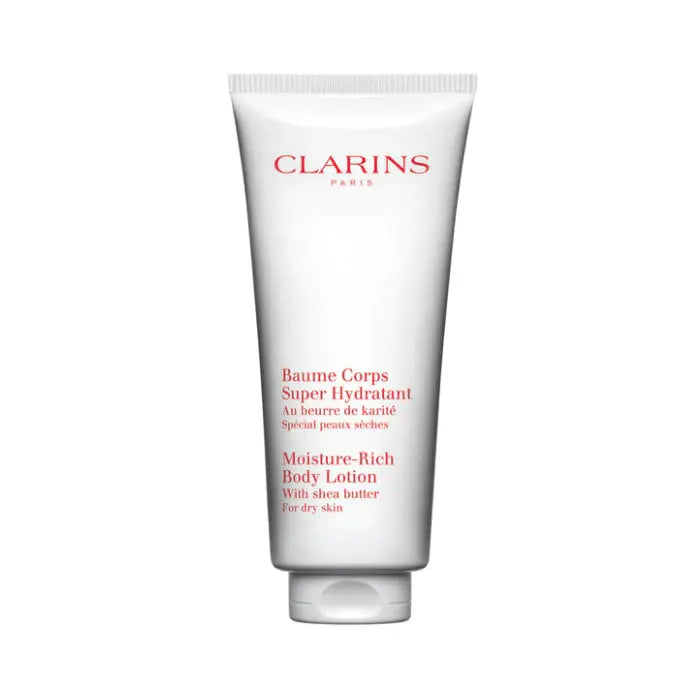 Jag Couture London New York Clarins Moisture Rich Body Lotion 200ml bottle with sleek packaging and luxurious texture