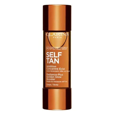 Clarins Self Tan Radiance-Plus Golden Glow Booster for Body in 30ml bottle, featuring a sleek packaging design.