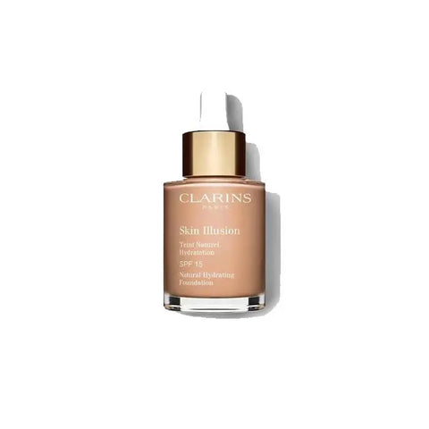 Clarins Skin Illusion Natural Hydrating Foundation SPF 15 in shade 109 Wheat, 30ml, with a sleek foundation bottle on a neutral background.