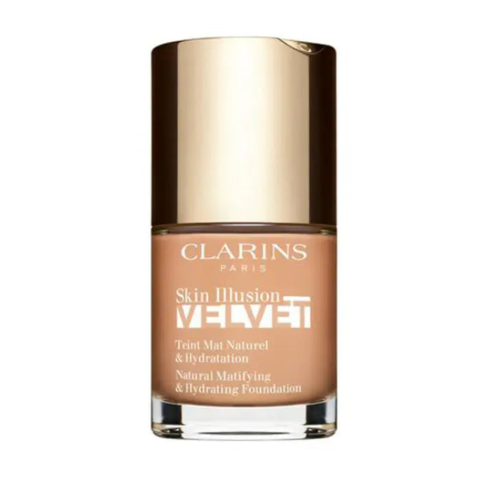 Clarins Skin Illusion Velvet foundation in shade 109C, 30ml bottle, with sleek packaging from Jag Couture London - New York.
