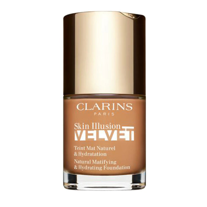 Clarins Skin Illusion Velvet foundation in shade 114N, 30ml bottle, with smooth, velvety texture and natural finish.