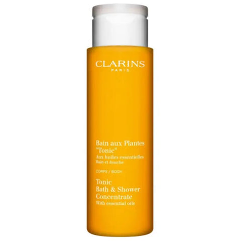 Jag Couture London New York Clarins Tonic Bath and Shower Concentrate 200ml bottle with label and packaging visible.