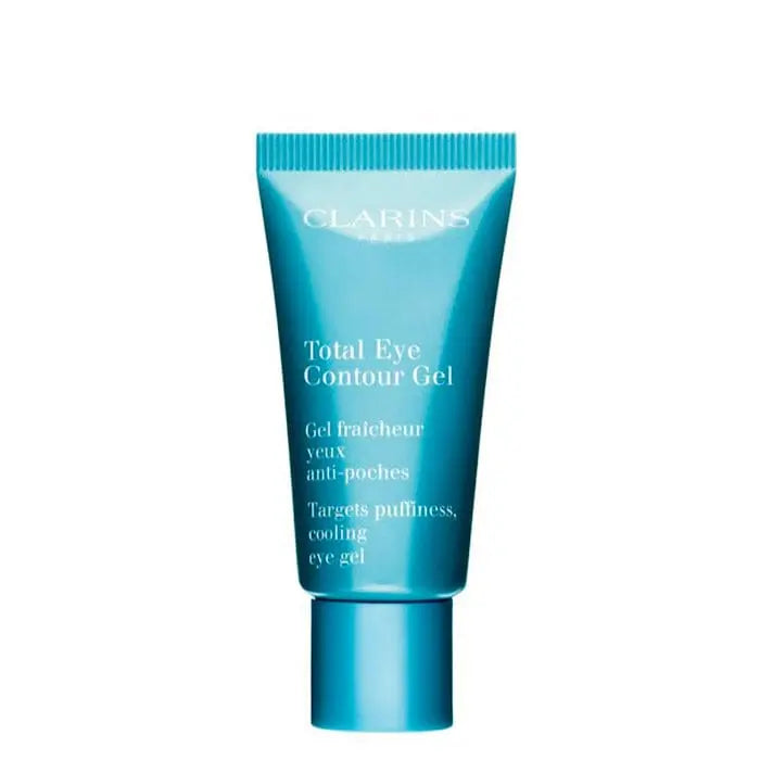 Clarins Total Eye Contour Gel in 20ml jar with smooth gel texture and sleek packaging, designed for eye area skincare.
