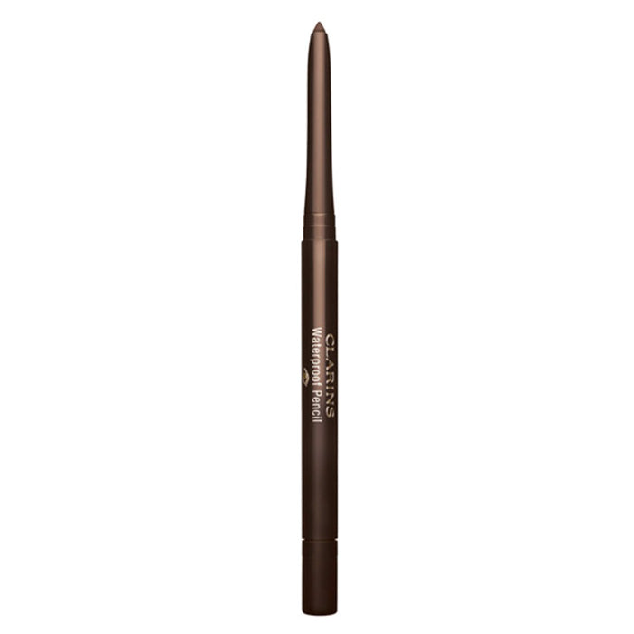 Clarins Waterproof Pencil 02 Chesnut by Jag Couture London - New York, close-up of the brown eyeliner pencil on a white background.