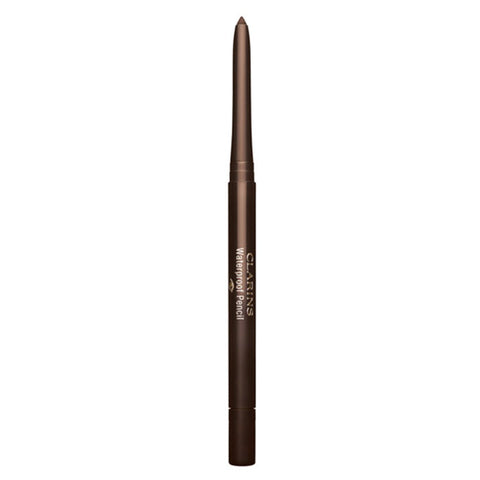 Clarins Waterproof Pencil 02 Chesnut by Jag Couture London - New York, close-up of the brown eyeliner pencil on a white background.