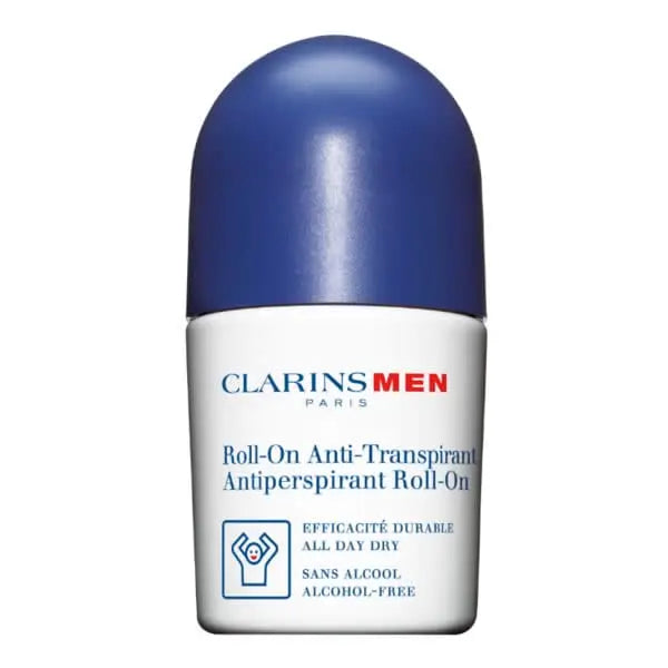ClarinsMen Antiperspirant Deo Roll-On in 50ml bottle, designed for men to reduce sweat and odor, with a smooth applicator.