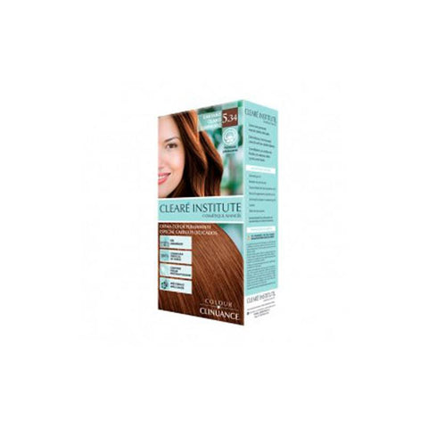 Jag Couture London Clearé Institute Coloración 5.34 Castaño Claro Luminoso hair dye on delicate hair, showcasing the rich, luminous brown shade.