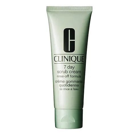 Clinique 7 Day Scrub Cream Rinse Off Formula in 100ml jar, featuring exfoliating scrub with creamy texture for smooth skin.