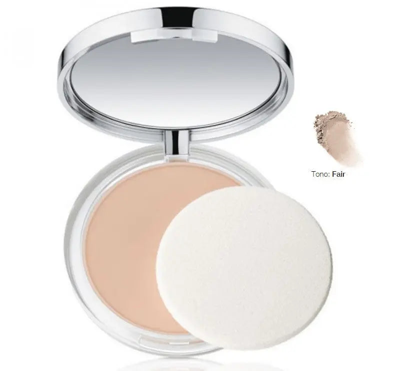 Clinique Almost Powder Makeup SPF15 in shade 01 Fair, with a compact of pressed face powder from Jag Couture London New York.
