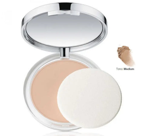 Clinique Almost Powder Makeup SPF 15 in 05 Medium Fair, a compact powder with a smooth finish, displayed on a neutral background.