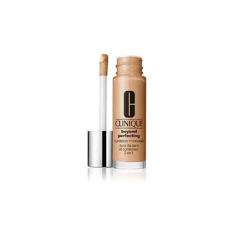 Clinique Beyond Perfecting Foundation and Concealer 01 Linen in 30ml bottle, with smooth texture and natural finish.