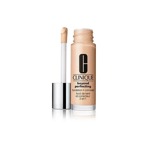 Clinique Beyond Perfecting Foundation and Concealer in shade 02 Alabaster, 30ml, featuring a sleek bottle with applicator tip.