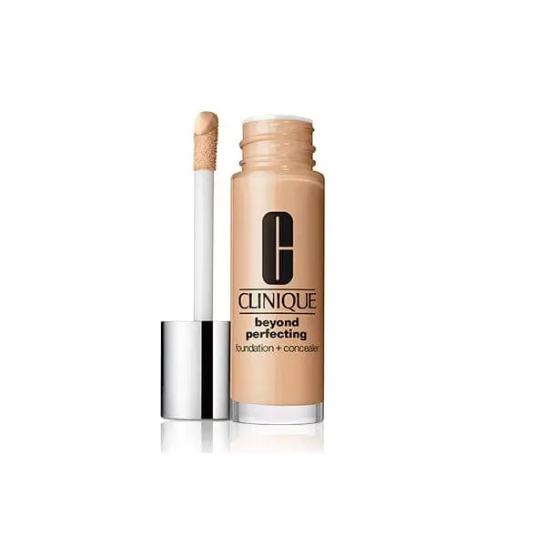 Clinique Beyond Perfecting Foundation and Concealer in shade 06 Ivory, 30ml, displayed in a sleek tube with a pump applicator.