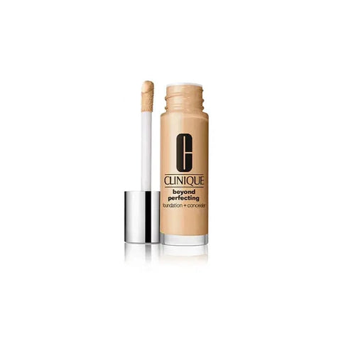 Clinique Beyond Perfecting Foundation and Concealer in 08 Golden Neutral, 30ml, showing the sleek bottle with product label.