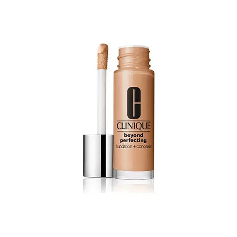Clinique Beyond Perfecting Foundation and Concealer in 15 Beige, 30ml bottle, with smooth skin finish and applicator tip.