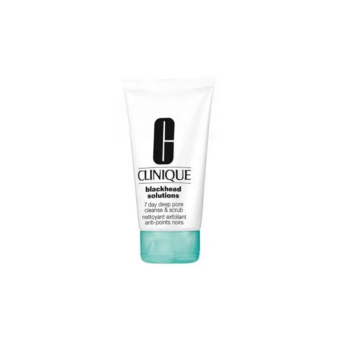 Clinique Blackhead Solutions 7 Days Deep Pore Cleanse and Scrub bottle by Jag Couture London New York, showing the product label.