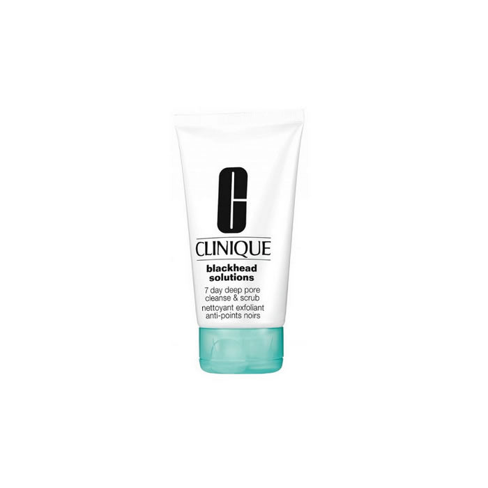 Clinique Blackhead Solutions 7 Days Deep Pore Cleanse and Scrub in 125ml jar, designed to clear blackheads and purify skin.