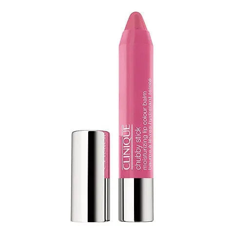 Clinique Chubby Stick Moisturising Lip Colour Balm in 07 Super Strawberry, pink lip balm in a sleek tube, displayed on a neutral background.