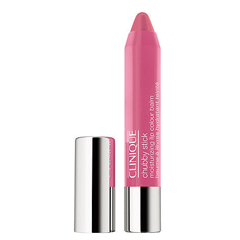 Clinique Chubby Stick Moisturising Lip Colour Balm in Super Strawberry, 3g, with a smooth, tinted lip balm visible on a neutral background.