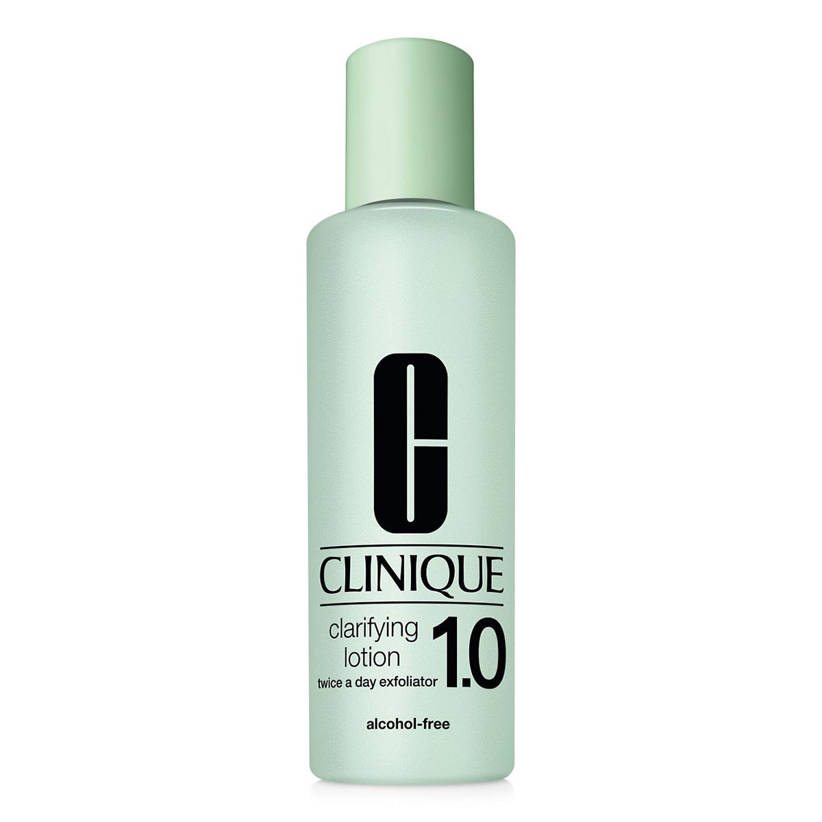 Clinique Clarifying Lotion 1.0 for normal skin in a 200ml bottle, displayed with skincare bottles and a clean background.
