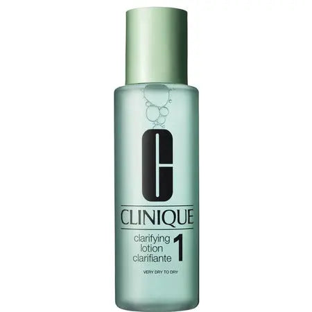 Jag Couture London-New York Clinique Clarifying Lotion 1 for very dry to dry skin, 200ml bottle on a clean surface.