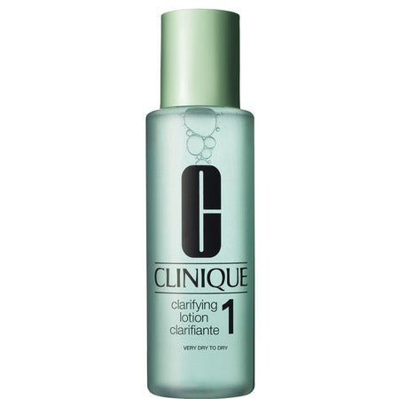 Jag Couture London-New York Clinique Clarifying Lotion 1 for very dry to dry skin, 200ml bottle, close-up of the product.