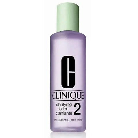 Clinique Clarifying Lotion 2 bottle, 400ml, with clear label and cap, displayed on a neutral background.
