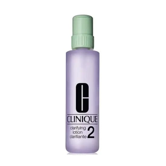 Clinique Clarifying Lotion 2 for dry and combination skin in a 487ml bottle, displayed with the product label and packaging.