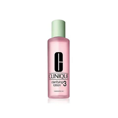 Clinique Clarifying Lotion 3 for combination oily skin in a 200ml bottle, shown with the product label and packaging.