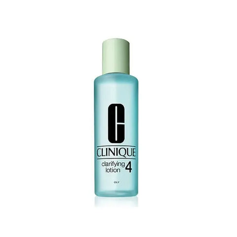 Clinique Clarifying Lotion 4 for oily skin, 200ml bottle, with brand logo and product label visible.