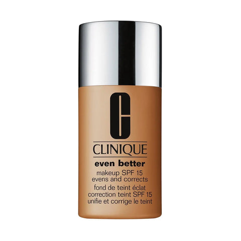 Clinique Even Better Base SPF 15 in Pecan, a smooth makeup primer with sun protection, displayed in its packaging.