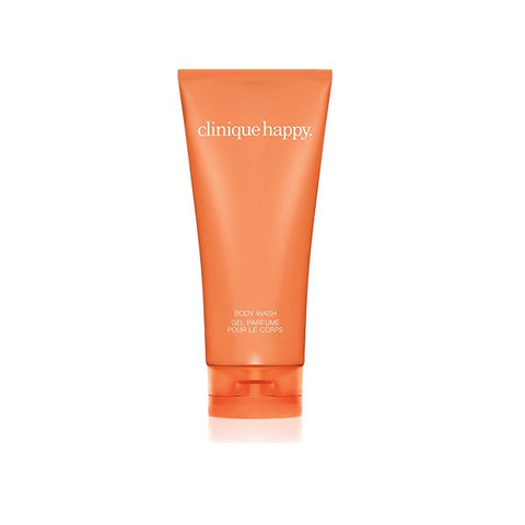 Jag Couture London New York Clinique Happy Body Wash 200ml bottle with vibrant label and fresh, floral scent.