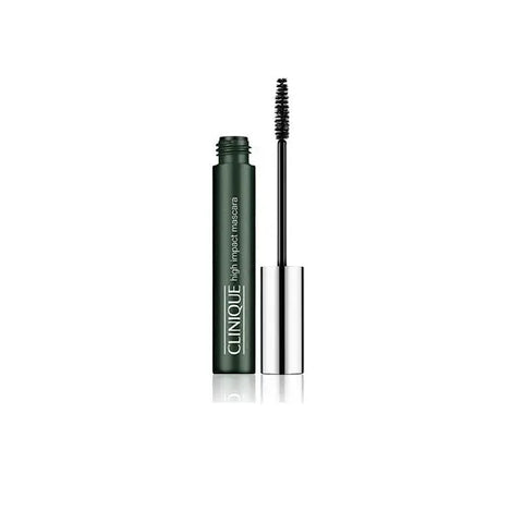 Clinique High Impact mascara in Black Brown, shown in a sleek tube with the product label visible, on a neutral background.
