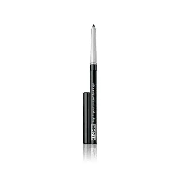 Clinique High Impact Custom Black Kajal in Blackened Black, pencil eyeliner with smooth application, displayed with packaging.