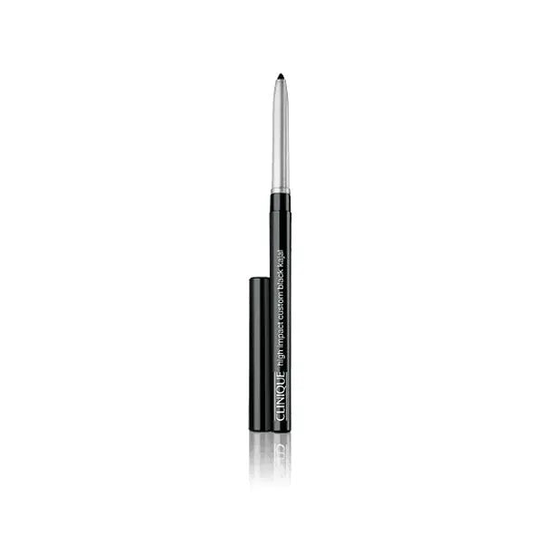 Clinique High Impact Custom Black Kajal eyeliner in Blackened Black, displayed on a neutral background with its packaging.