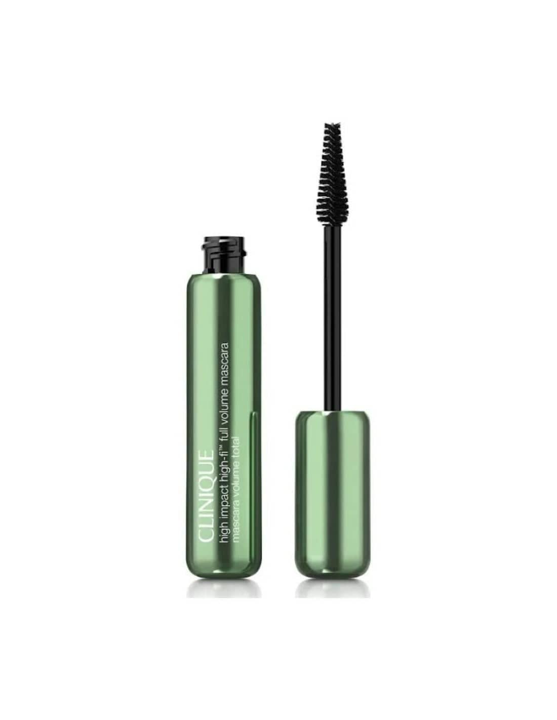 Clinique High Impact Hi-Fi Full Volume Mascara 10ml, showcasing the sleek tube and applicator for bold, full lashes.