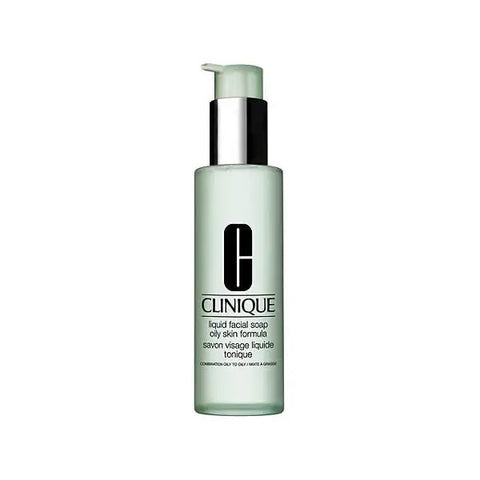 Jag Couture London New York Clinique Liquid Facial Soap for oily skin in 200ml bottle, showing the soap and packaging.
