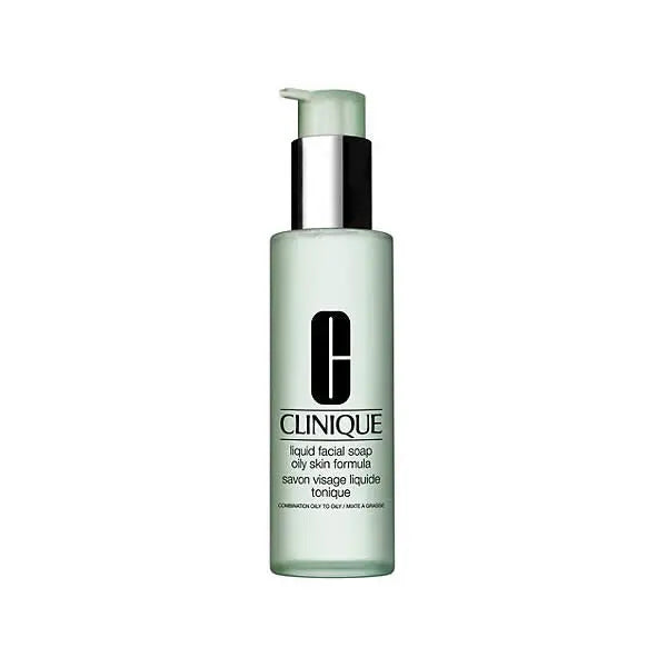 Jag Couture London New York Clinique Liquid Facial Soap for oily skin in a 200ml bottle, showing the soap and packaging.