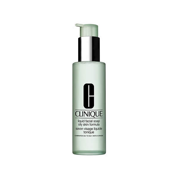Jag Couture London New York Clinique Liquid Facial Soap for Oily Skin, 200ml bottle with clear liquid and pump dispenser.