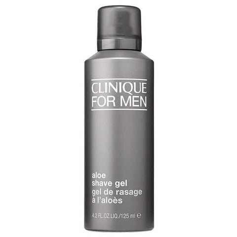 Clinique Men Aloe Shave Gel in 125ml tube, featuring clear gel formula with aloe for a smooth, soothing shave.