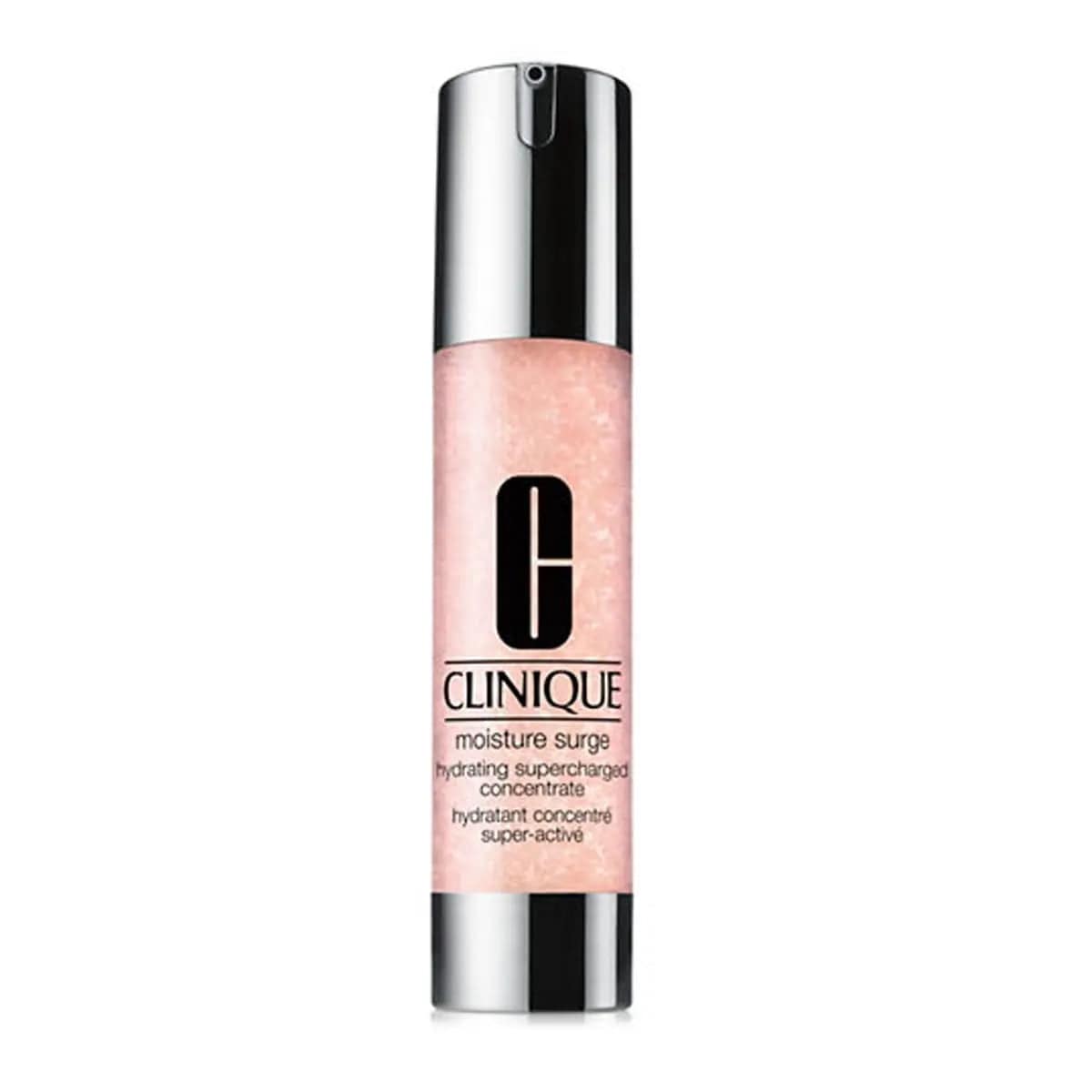 Clinique Moisture Surge Hydrating Supercharged Concentrate 50ml, shown in a clear jar with a white lid on a neutral background.