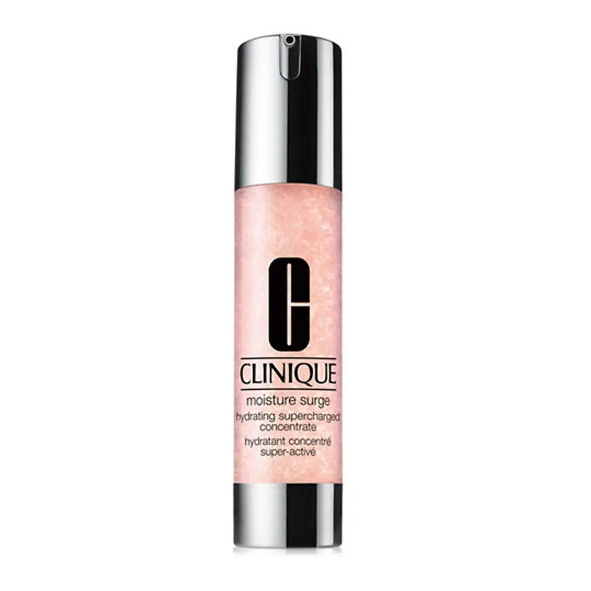 Clinique Moisture Surge Hydrating Supercharged Concentrate 50ml in a clear jar with a white lid, displayed on a neutral background.