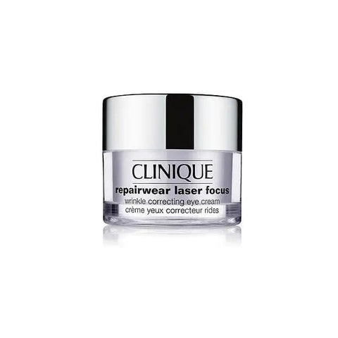 Jag Couture London New York Clinique Repairwear Laser Focus Wrinkle Correcting Eye Cream 15ml in a sleek jar.