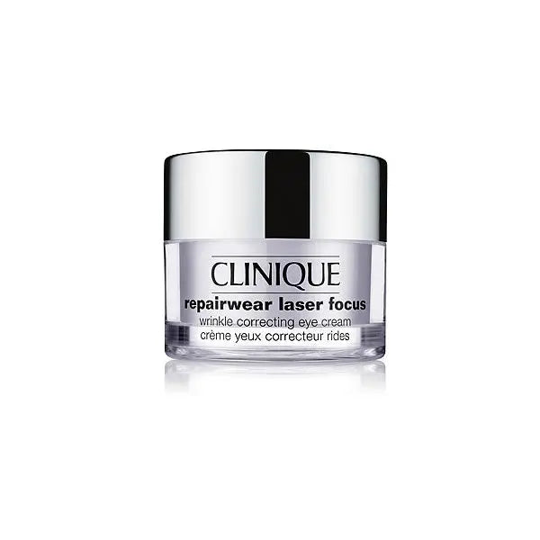 Clinique Repairwear Laser Focus eye cream in 15ml jar, designed to reduce wrinkles and improve skin firmness around the eyes.