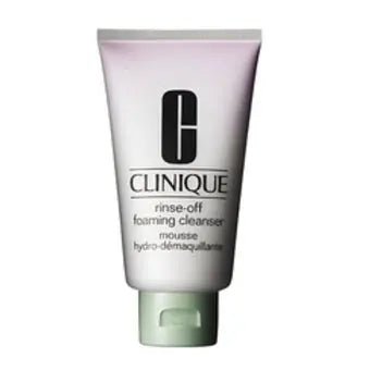Jag Couture London New York Clinique Rinse Off Foaming Cleanser 150ml bottle with white cap and clear labeling.