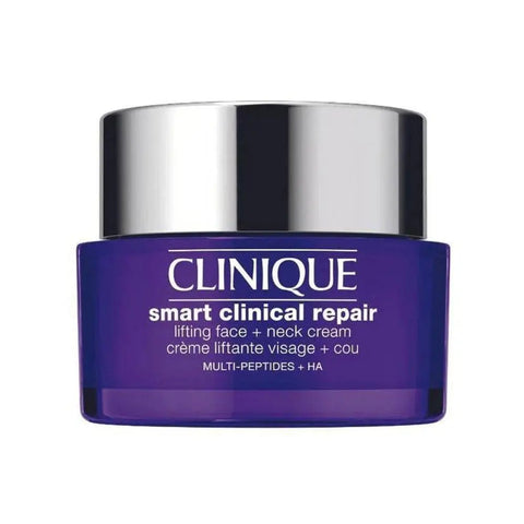 Clinique Smart Clinical Repair Lifting Face and Neck Cream in a 50ml jar, featuring smooth cream texture and elegant packaging.